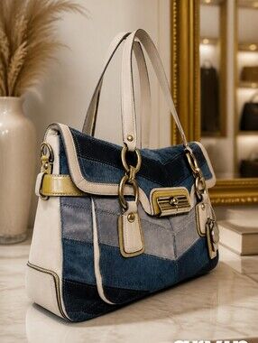 COLLECTOR'S COACH KRISTIN ELEVATED LEATHER & CALF HAIR PATCHWORK SATCHEL